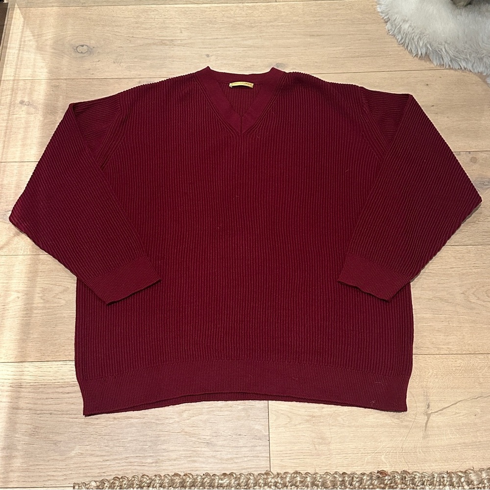 Donna Karan Men's Deep Red V-Neck Sweater